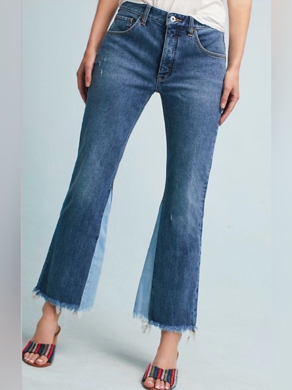 Pilcro Anthropologie Cropped‎ Flare Two-Tone High Rise Jeans Women’s 31 Raw Hem